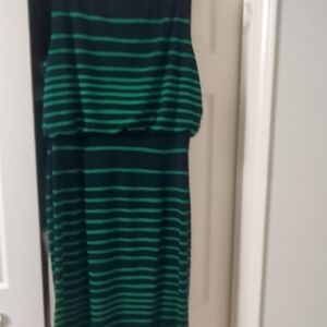 Enfocus Studio Navy and Green Striped Maxi Dress